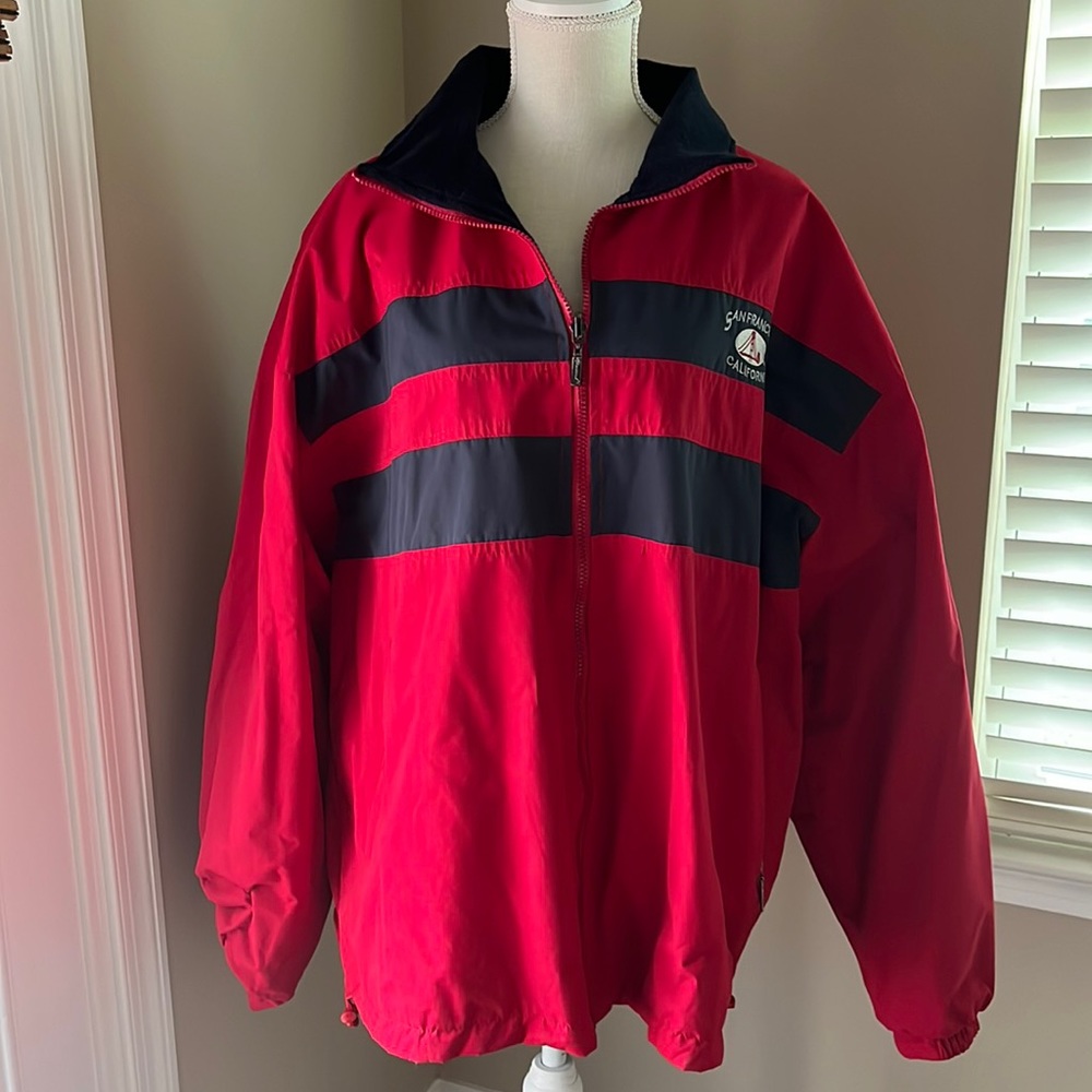 Reversible Red/Navy San Francisco Souvenier Jacket/Coat. Side pockets